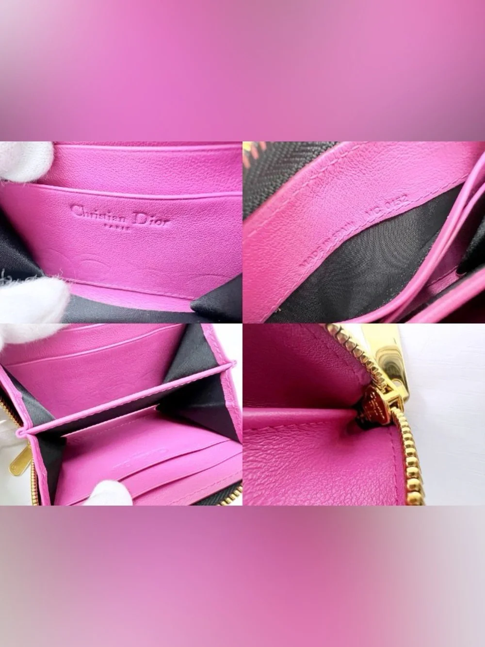 Christian Dior Trotter Black/Pink Patent Leather Round Zip Coin Small Wallet